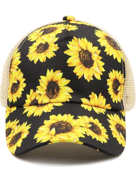 〽️Women Sunflower High Ponytail Baseball Cap Trucker Bad Hair Day Adjustable main image 7